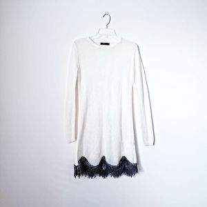 Zara Off White Sweater with Black Lace Trim